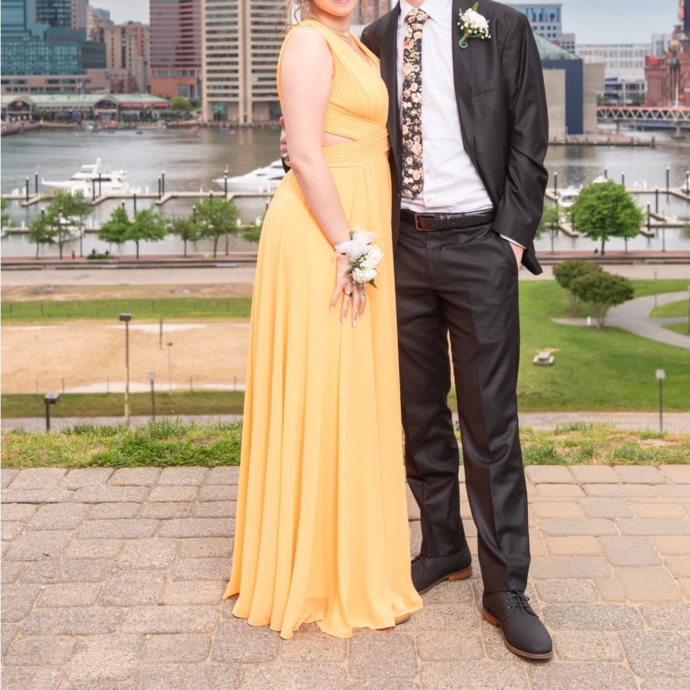 Peach One Shoulder Maxi Gown with Embellished Ruffled Details